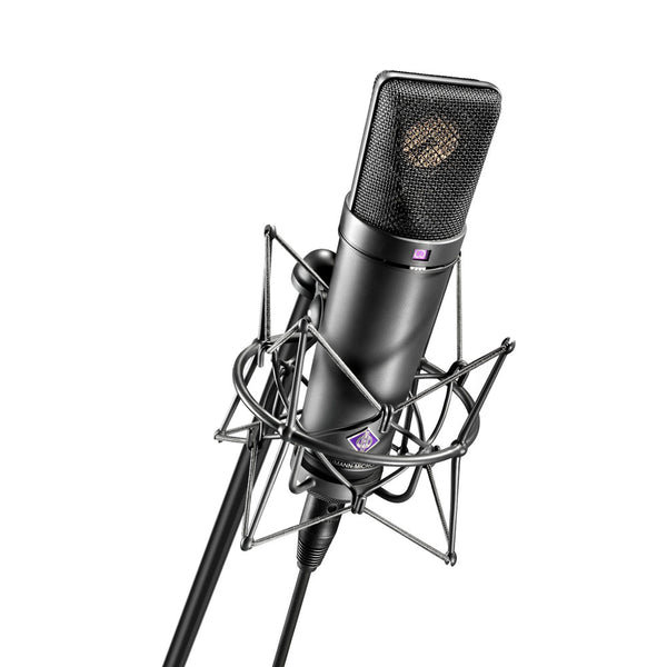 Studio microphone, podcast, gradient background. Digital